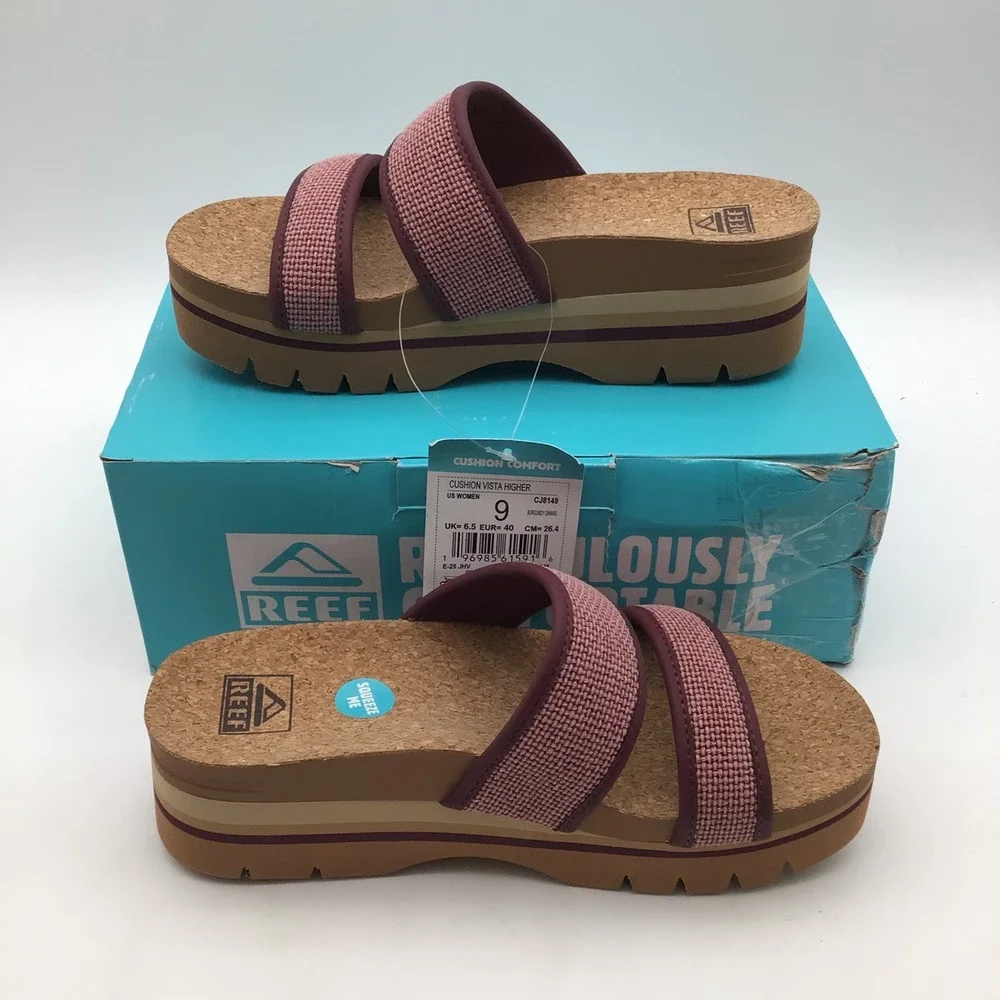 Reef Cushion Vista Higher Burgundy Platform Sandals CJ8149 Womens Size 9 NEW